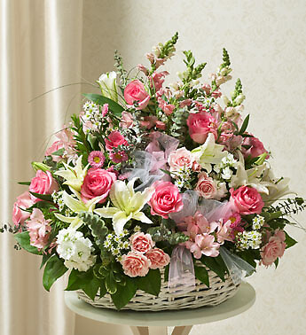 Pink and White Sympathy Arrangement in Basket